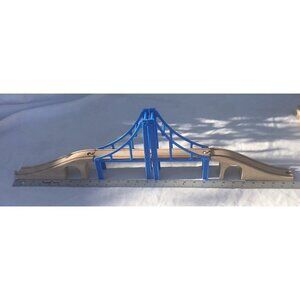 Vtg BRIO Sydney Blue Suspension Bridge Set 3339 Double Wood Train Track 4pc Lot